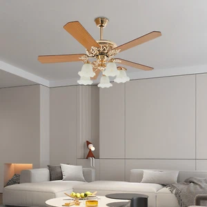 52" Chandelier Ceiling Fan Light with Remote Control 5-Blades Fan Home LED Lamp - Picture 1 of 14