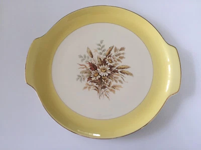 Cunningham & Pickett SUNGLOW Yellow Band, Floral Center - HANDLED CAKE PLATE - Image 1 of 4