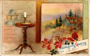 Thanksgiving Vintage Postcard Country Festival Home Holiday Greeting Scene Art - Picture 1 of 2
