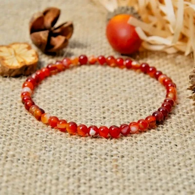 Natural Carnelian 4mm Crystal Gemstone Beads Dainty Stretch Bracelet Minimalist - Image 1 of 4
