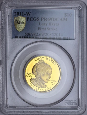 2011-W $10 Lucy Hayes First Spouse Gold Proof Coin PCGS PR69DCAM First Strike Cover