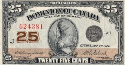 Dominion of Canada 1923 25 Cents Shinplaster Campbell-Clark Good VF ++ - Image 1 of 2