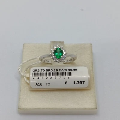 Armonías Joyas Anillo De Mujer En Oro Blanco 18KT Esmeralda Y Diamantes (0605) - Imagen 1 de 4