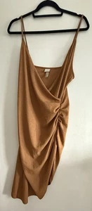 H&M Light brown ruched wrap dress size L - Picture 1 of 5