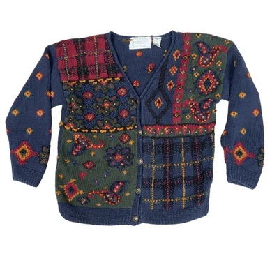 Suéter para mujer Portraits by Northern Isles mediano azul marino cárdigan tejido a mano boho Foto 1 de 4