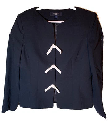 Jones Wear Womens Black White Bows Suit Jacket Size 12 - Image 1 of 4