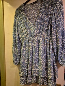 Zara blue and white abstract tunic top/dress L - Picture 1 of 3