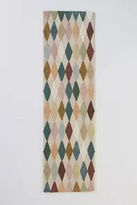 Harlequin Diamond Hand Tufted Runner Rug Multicolor Pastel Geometric 5x8 Modern - Picture 1 of 5