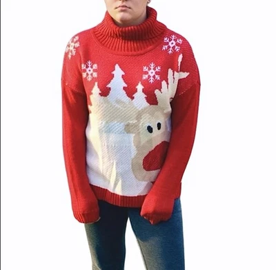 Joseph A. 圣诞驯鹿高领毛衣,尺寸 L! 全新! — 第 1/4 张图片