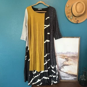 Alembika Marni Crinkle Yellow Polka Dot Lagenlook A Line Dress Sz 5 - 14/16 US - Picture 1 of 15