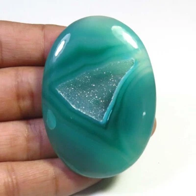 Green Onyx Agate Druzy Cabs 54x38mm 109ct Natural Onyx Geode Oval Gems OND-1733 - Image 1 of 4