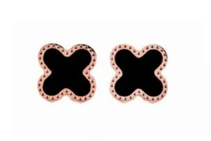 Cute Four Leaf Clover Heart Stainless Steel Gold Shinny Earring Ear Stud Gift - Picture 1 of 3