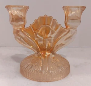 Vintage Marigold Carnival Glass Iris Herringbone Beautiful Double Candle Holder - Picture 1 of 8