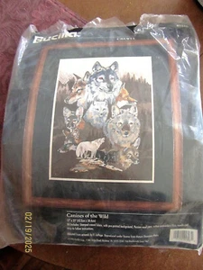 CANINES OF THE WILD 17 x 23 in, 1996 Crewl Embroidery Kit, open but complete - Picture 1 of 3