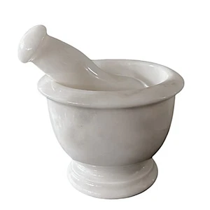 Mortaio Scolpito con Pestello in Marmo Bianco Carrara Marble Mortar Home Ø 10cm - Picture 1 of 2