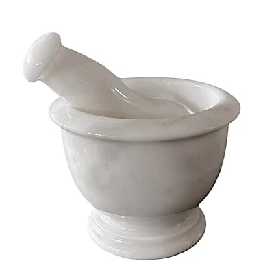 Mortaio Scolpito con Pestello in Marmo Bianco Carrara Marble Mortar Home Ø 10cm - Immagine 1 di 2