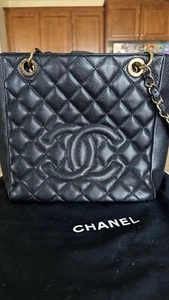 Chanel Petite Shopping Tote PST Chain Hand Tote Bag Black Caviar - Picture 1 of 10