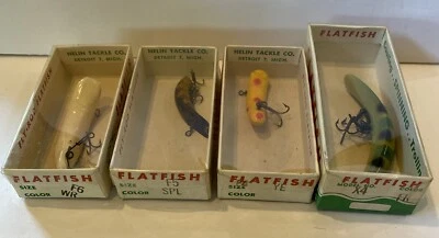 Vintage HELIN FLATFISH Lot of 4, X4, F5, F6, F4, Lures Plugs - Image 1 of 4