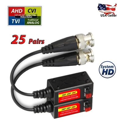 25 Pairs Tool Less Press Fit Passive HD Video Balun for HD CCTV Security Cameras - Image 1 of 4