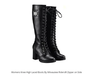 Womens Knee High Laced Boots By Milwaukee Riders® Zipper on Side - Bild 1 von 5