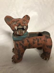 VINTAGE PRIMITIVE MEXICAN CLAY POTTERY TIGER PLANTER OR TEA LIGHT HOLDER - Picture 1 of 8
