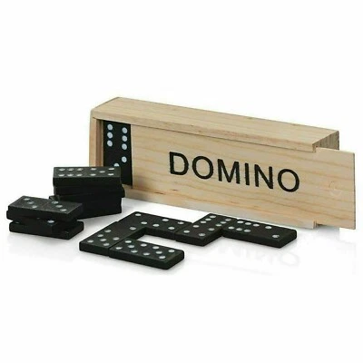 28Pc Black/White Dots Traditional Dominoes Set Wooden Box Toy Classic Game Kids - Image 1 of 4