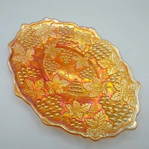 Northwood Grape & Cable 11” Marigold Carnival Glass Oval Dresser Tray - Picture 1 of 16