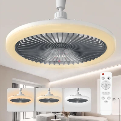 Mini Socket Ceiling Fan Cool Light E26/E27 Base Cordless/Wireless w/Remote - Image 1 of 4