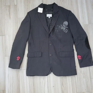 Wilsons Leather M. Julian Mens MED Black Skull & Cross Bone Guitar Blazer Jacket - Picture 1 of 14