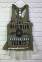 Jolt Khaki Lace Panel Racerback Tank Cami