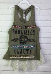 Beautees Girls Size Small Chic Green Bohemian Beauty Racerback Tank Top Lace Hem - Picture 1 of 7