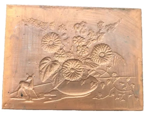 Copper Art Embossed Picture Deer Flowers Rustic Nature Scene Vintage Wall Fall - Picture 1 of 5