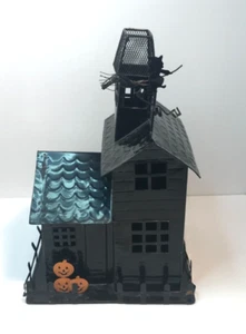 Black Tin Metal Spooky Halloween Haunted House with Candle Tea Light Decor - Picture 1 of 12