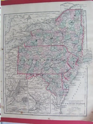 NUEVA YORK PA MD NJ VA WV NC ORIGINAL 1873 MAPAS DE COLTON COLOREADOS con CIUDADES FERROVIARIAS Foto 1 de 4