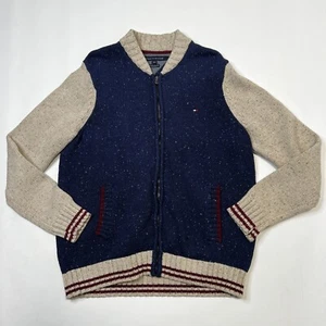 Tommy Hilfiger Mens Full Zip Sweater Large Colorblock Varsity Bomber Knit Jacket - Picture 1 of 15