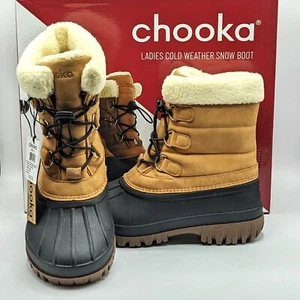 Chooka “Cold Weather Snow Boots” Women’s Bungie Tie Winter Boot (Tan/Black) NEW - Picture 1 of 19