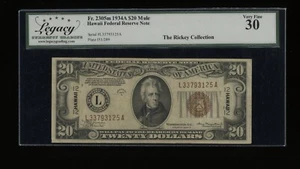 DBR 1934-A $20 FRN Hawaii Mule Fr. 2305m Legacy 30 Serial L33793125A - Picture 1 of 2