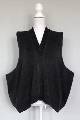 ESKANDAR Lagenlook Gris Carbón Algodón Suéter Tejido Cárdigan Chaleco, Talla Única OS Foto 1 de 4