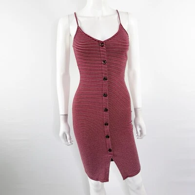 Vestido Windsor Rojo Oscuro y Blanco Rayas Acanalado Midi Talla S Botón Frontal Bodycon Foto 1 de 4