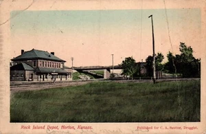 POSTCARD RAILROAD ROCK ISLAND DEPOT HORTON KANSAS - 1909 - Picture 1 of 2