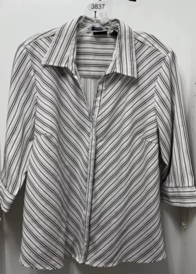 DCC Women’s Easy Care Stretch Striped Button Up Shirt Size 1X - Image 1 of 4