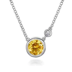 Gabriel & Co 925 Sterling Silver Citrine and Diamond Pendant Necklace - Picture 1 of 3