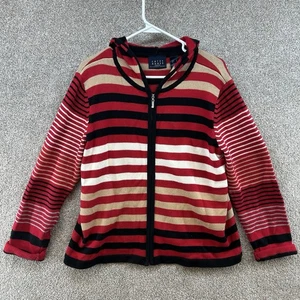 Crazy Horse Women's Cardigan Sweater Size Large Red Multicolor Striped Knit - Picture 1 of 10