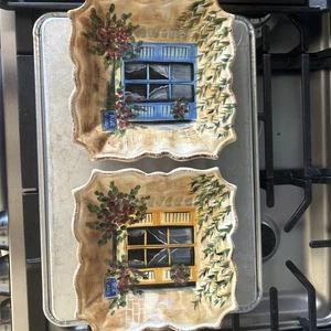 Rue de Paris Handpainted Salad Plates by Tabletops Unlimited, 2pc set,  8 1/2” - Picture 1 of 8