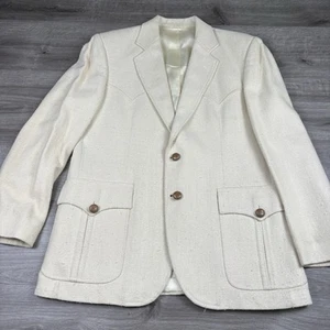 Giacca blazer western vintage Kenny Rogers Circle S taglia 40 R avorio 100% seta USA - Foto 1 di 19