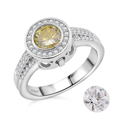 2.65ctw Yellow & White Moissanite INTERCHANGEABLE Ring Rhodium Plated Size 6 - Image 1 of 4