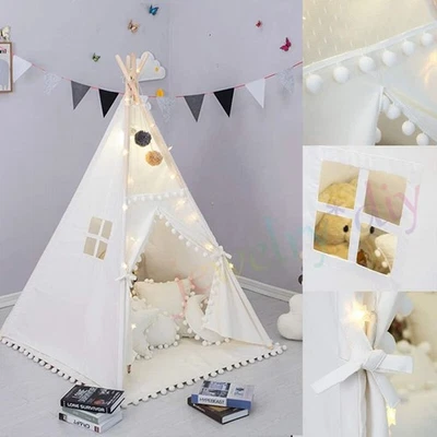 New Large Canvas Kids Teepee Star Wood Indian Tent Child In/Outdoor Play House - Image 1 of 4