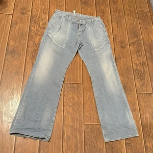 Paper Denim Cloth Jeans Pinstripe size 36 Engrineer Stripe Blue White Boot Cut - Picture 1 of 11