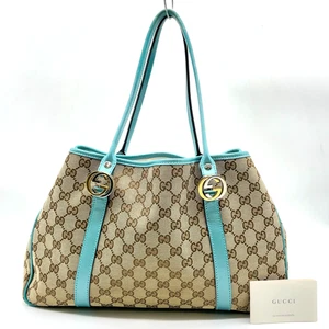 Auth Gucci GG Twins 232957 GG Canvas Beige Light Blue Tote Bag NS040578 - Picture 1 of 22