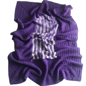 Handmade Crochet Afghan Throw Baby Blanket Purple White Soft - Picture 1 of 7